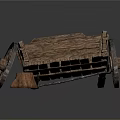Old Style Wooden Cart with Large Spoked Wheel and Side Wooden Stump