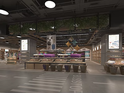 Modern Department Store Shopping Area With Shelves Products And Greenery Decor 3d model