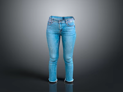Casual Blue Denim Jeans with Straight Leg Fit Front Pockets and Frayed Hem Details 3d model