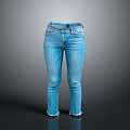 Casual Blue Denim Jeans with Straight Leg Fit Front Pockets and Frayed Hem Details