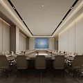 Modern Conference Room Interior With Long Table Comfortable Chairs Large Screen And Ceiling Lights 3d model