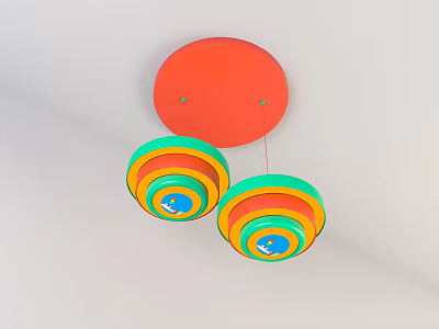 Modern Colorful Layered Circular Chandelier With Red Base And Multicolored Rings Design 3d model