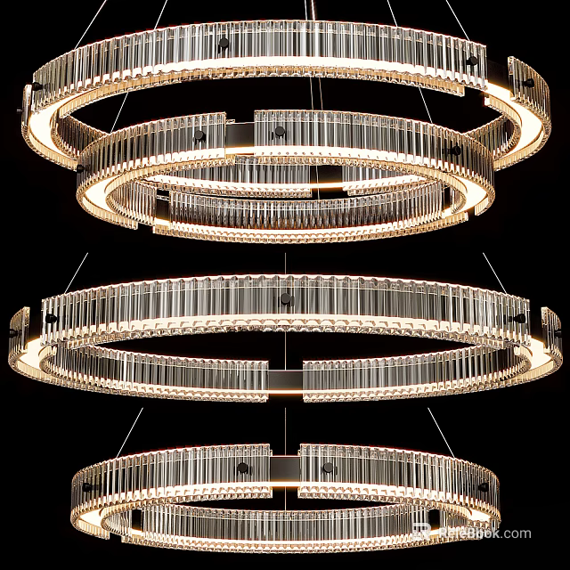 Modern Multi Layer Circular Chandelier With Crystal Strips And Warm Illumination 3d model 