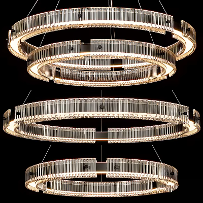 Modern Multi Layer Circular Chandelier With Crystal Strips And Warm Illumination 3d model