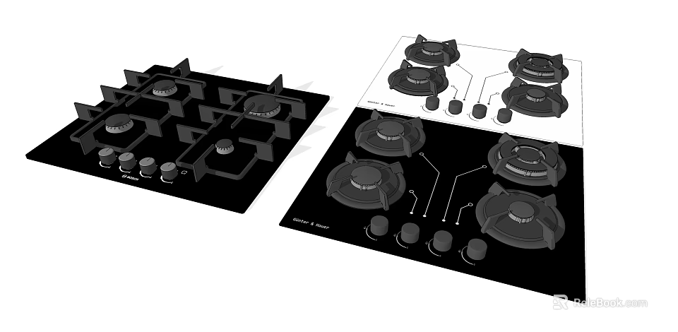 Kitchen Gas Stove Technical Design Drawing With Burner Components And Structure 3d model 