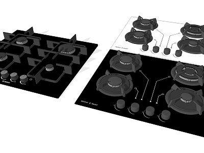 Kitchen Gas Stove Technical Design Drawing With Burner Components And Structure 3d model