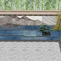 Traditional Landscape Wall With Mountain Pattern Stone Surface Pine Tree And Bamboo In Courtyard 3d model