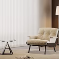 Beige Upholstered Lounge Chair With Glass Side Table And Floor Lamp In Modern Living Room