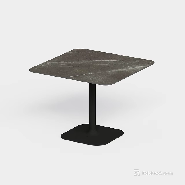 Modern Minimalist Coffee Table With Gray Marble Patterned Top And Black Square Base 3d model 