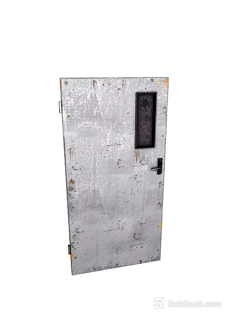 Sturdy Metal Security Door With Security Lock And Decorative Viewing Panel 3d model