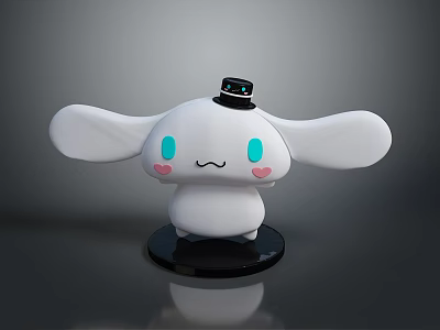 Cute White Game Character With Big Ears Pink Heart Blushes Sad Expression And Black Base 3d model