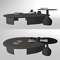 Modern Circular Black Textured Coffee Table With Books Decorative Bowl And Sculptural Base