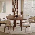 Round Wooden Dining Table Set With Six Beige Chairs In Modern Interior