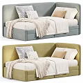 Cozy Children's Bed with Light Blue and Beige Design Soft Pillows and Knitted Blankets