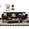 Modern Black Leather Sofa Set With Coffee Table Pillows And Wall Art Decor 3d model