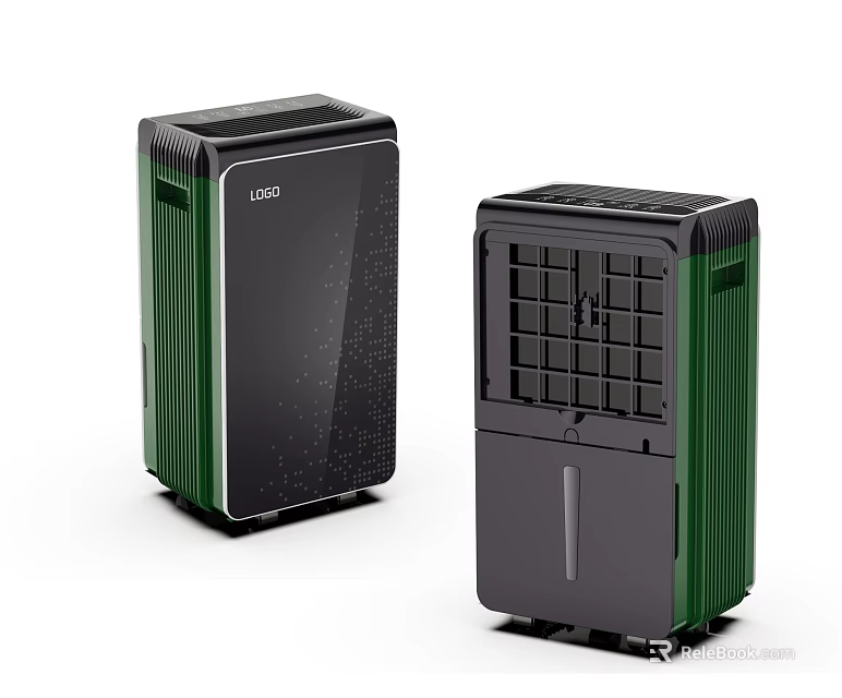 Sleek Modern Green And Black Household Appliances With Grid Front And Dot Pattern Panels 3d model 