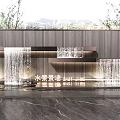 Water Feature Wall with Water Curtain Wooden Slats Lighting and Natural Surroundings