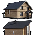 Two Story Single Family Wooden House With Black Roof And Front Porch Exterior