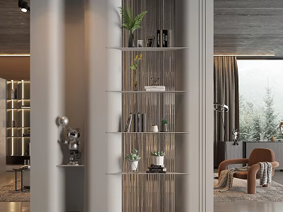Modern Interior Room Divider With Floating Shelves Potted Plants And Decor Accents 3d model