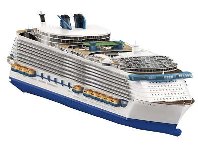 Luxury Cruise Ship With Multiple Decks Open Air Leisure Areas And Blue Accents 3d model