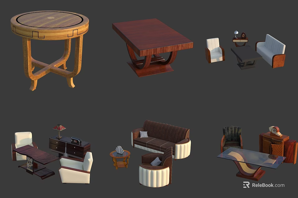 Modern Wooden Sofa and Coffee Table Set With Upholstered Seats And Matching Side Tables 3d model 