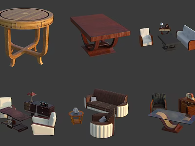 Modern Wooden Sofa and Coffee Table Set With Upholstered Seats And Matching Side Tables 3d model