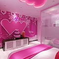 Pink Themed Hotel Room With Heart Shaped Decor Glass Partition And Dressing Table