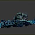 Old Sunken Ship As Water Transport In Blue Underwater Coral Reef Environment