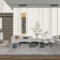 Modern Living Room Interior Design With White Sofa Coffee Table Grey Rug And Green Plant