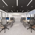 Modern Public Office Space Interior With Workstations Ergonomic Chairs And Ceiling Lighting 3d model