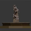 Man on Horseback in Sculpture with Lion Figure and Octagonal Fountain Base