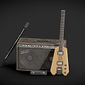 Musical Instruments Collection Featuring Electric Guitar Keyboard Amplifier and Pedal with Detailed Design Elements