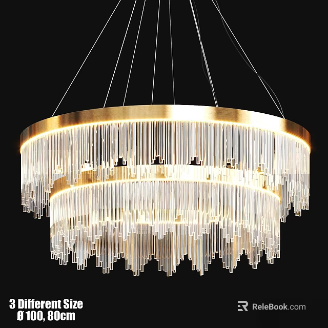 Modern Double Layered Chandelier with Gold Circular Frame and Transparent Crystal Strands for Elegant Interior 3d model 