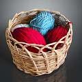 Wicker Basket Filled With Soft Colorful Yarn Balls For Household Supplies