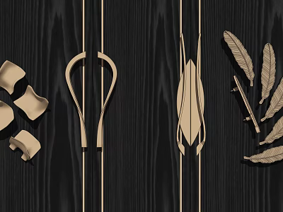 Golden Decorative Handles on Black Wood Grain Background with Elegant Design Elements 3d model