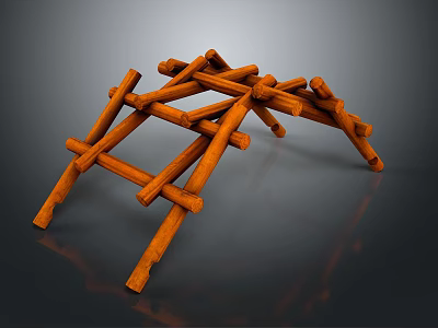 Wooden Structure Featuring Multiple Crossed Beams And Sturdy Decorative Support Posts 3d model