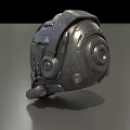 Futuristic Black Mechanical Helmet With Metallic Sleek Design And Visor Aesthetic