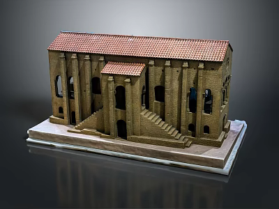 Classical Architecture Model With Red Tiled Roof Columns And Stone Steps 3d model