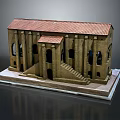 Classical Architecture Model With Red Tiled Roof Columns And Stone Steps