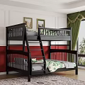 Bedroom With Black Bunk Bed Green Leaf Bedding White Red Walls And Framed