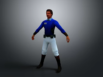 Man in Blue Shirt with Badge White Pants and Black Boots Standing Pose 3d model