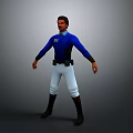 Man in Blue Shirt with Badge White Pants and Black Boots Standing Pose
