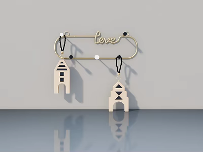 Modern Swing Door Featuring Love Sign And Small House Shaped Pendants On Metal Bar 3d model