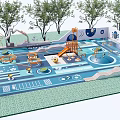 Colorful Children's Playground Featuring Slide Climbing Structure Trees And Safe Ground Patterns