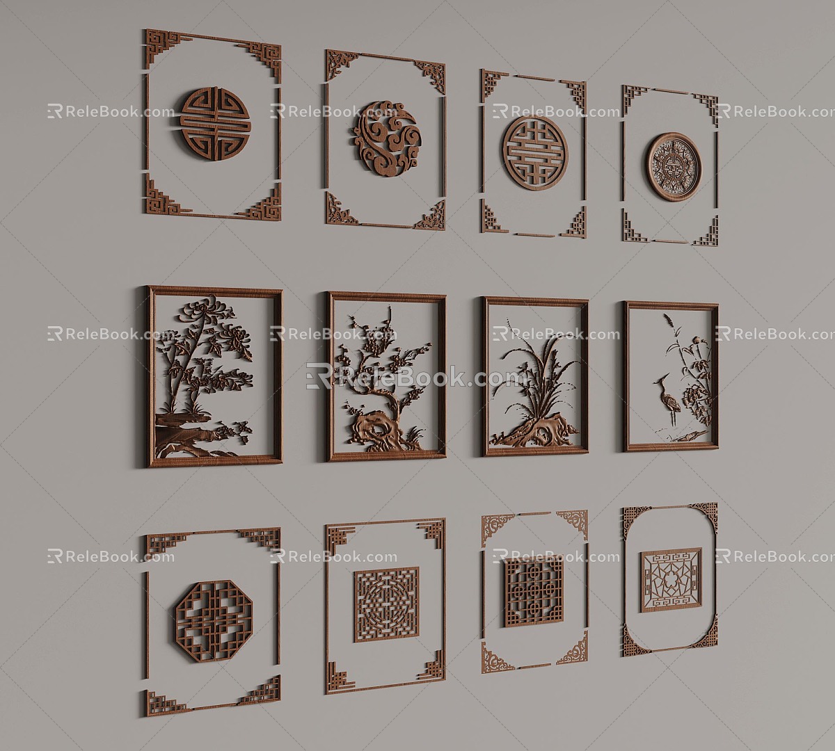 New Chinese Carved Corner Flower Combination 3d model