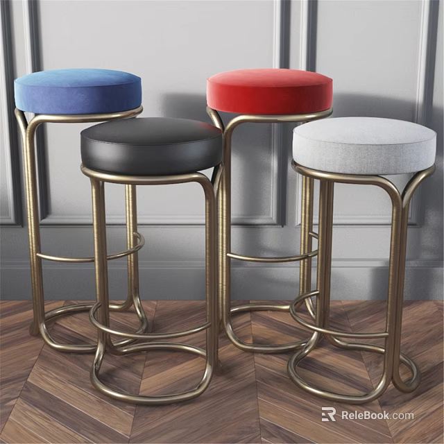 Modern Upholstered Bar Stools With Golden Metal Frames And Various Colors 3d model 