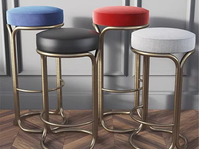 Modern Upholstered Bar Stools With Golden Metal Frames And Various Colors 3d model