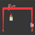 Red Industrial Gantry Crane Structure On Yellow Tracks With Mobile Frame