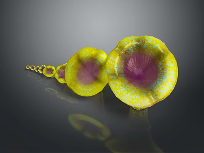 Vibrant Yellow And Purple Spotted Mushroom Like Creatures Arranged In A Line 3d model