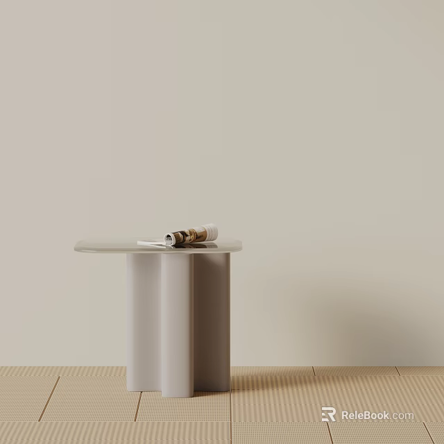 Modern White Side Table With Cylindrical Base And Magazines On Minimalist Interior Design 3d model